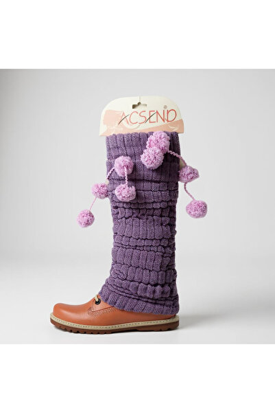 ACSEND Kadın Tozluk Dizlik Çorap Bot Çorabı Ponponlu Yün