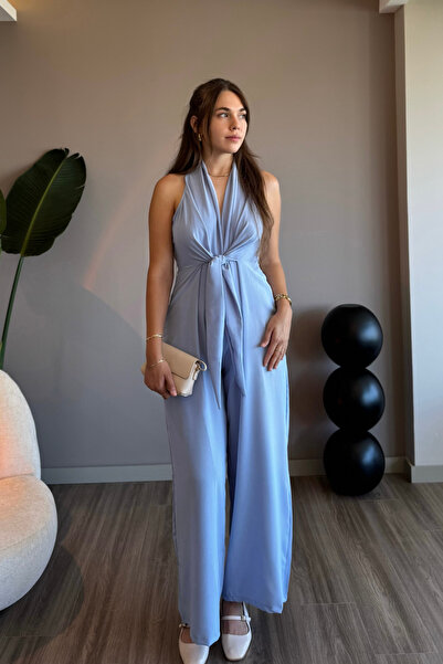 Aventien Önden Bağlamalı Mavi Bol Paça Tulum