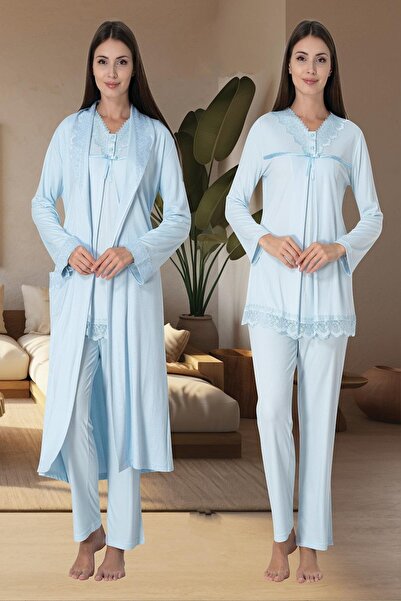 Lohusa Homewear Γυναικείο Σετ Πιτζάμες Μητρότητας από Βαμβακερό Μπλε Σχέδιο, ...