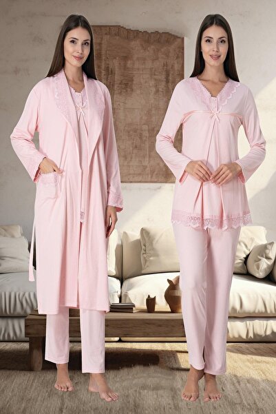 Lohusa Homewear Set de pijamale pentru maternitate, din bumbac, cu design roz...