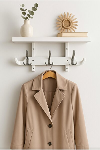 nefes sanat Rustik Dekoratif Raflı Duvar Askısı – El Yapımı/Beyaz