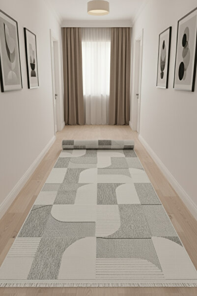 stil carpet BUKLE SOFT TWİSTER 0455G GRİ-BEYAZ Yolluk Salon Antre Koridor Hal...