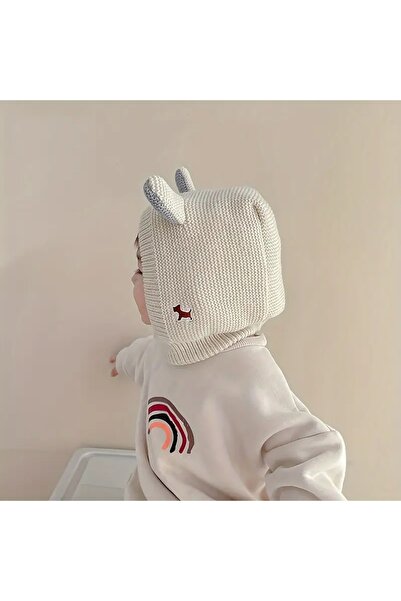 GlassySKY (1-3 Yaş) Polar Astarlı Kulaklı Kışlık Örgü Kız/Erkek Çocuk Bere Şapka