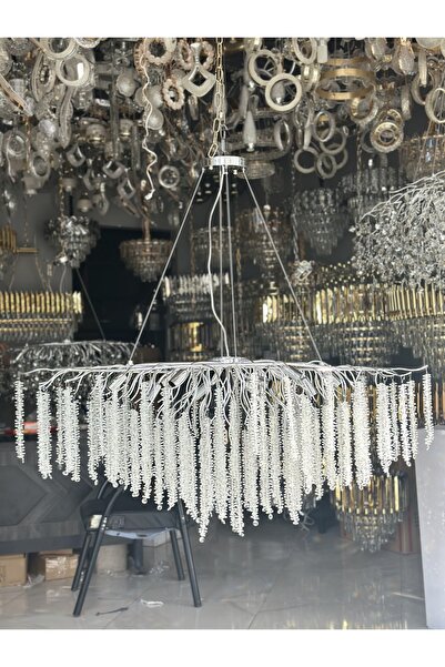 Led 120 CM KRİSTAL AĞAÇ LÜX SALON AVİZESİ KROM İTHAL KASA