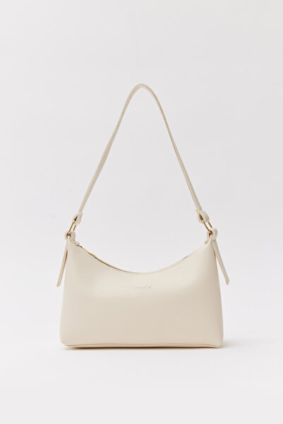 Shanta Krem D05 Fermuarlı Suni Deri Günlük Kadın El ve Omuz Baget Çantası U:15 E:24 G:9