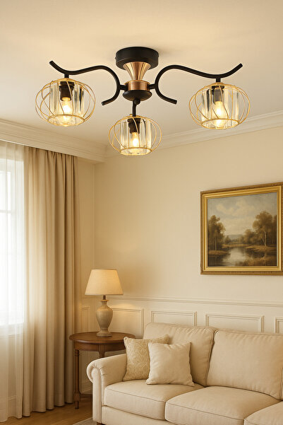 ESSLİGHT Aren 3’lü Plafonyer Avize Kristal Taşlı Modern Dekoratif Aydınlatma