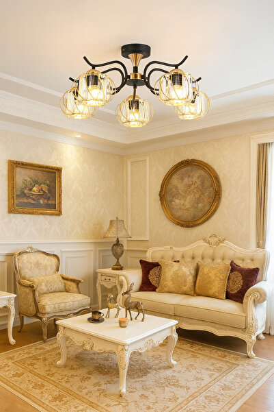 ESSLİGHT Aren 5’li Plafonyer Avize Kristal Taşlı Modern Dekoratif Aydınlatma