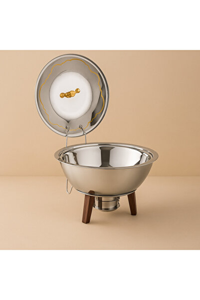 Dania سخان بوفيه 5 لتر من الستانلس ستيل مع حامل شعلة وأرجل خشبية – تصميم أنيق وجودة عالية