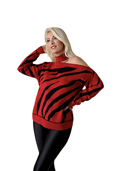 rengamoda Rengastyle Kadın Omuz Detaylı Desenli Triko Kazak (Renk Seçenekli)