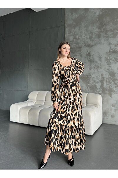 rengamoda Жіноча сукня з тканини з леопардовим принтом Gipeli з поясом