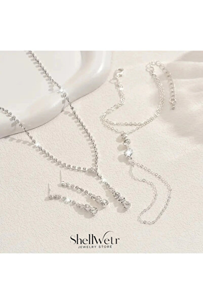 shellwetr Almyra 925 Ayar Kaplama Küpe Kolye Şahmeran Set