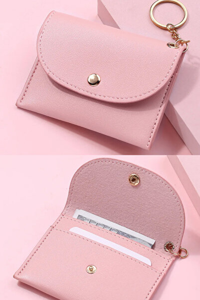 Defnella Mini Credit Card Holder Wallet with Powder Double Compartment Keychain