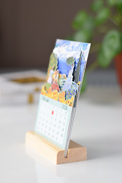 GÖKÇETasarım 2026 Sanat Temalı Masa Takvimi / Ahşap Standlı / Calendar