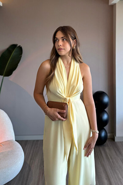 Aventien Önden Bağlamalı Sarı Bol Paça Tulum