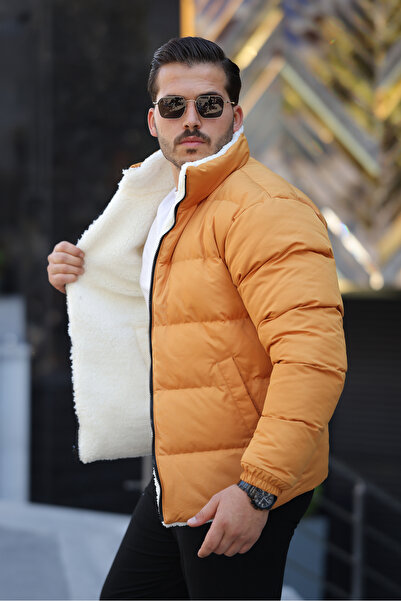 FASİON Men's Fur Lined Double-Sided Wearable Waterproof and Windproof down Jacket