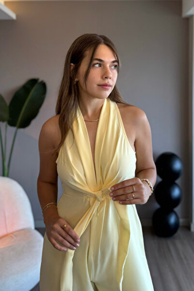 Aventien Önden Bağlamalı Sarı Bol Paça Tulum