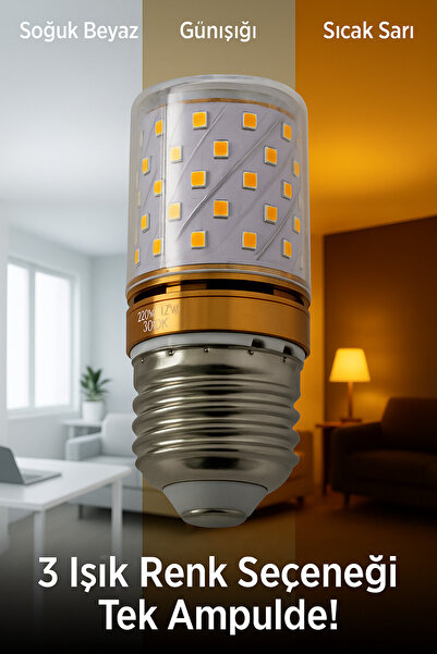 VENON Aydınlatma Ampul E 27 Led Mısır ( Aç-kapa ) 3 Renk Beyaz-günışığı- Sarı Yanar Led Ampul