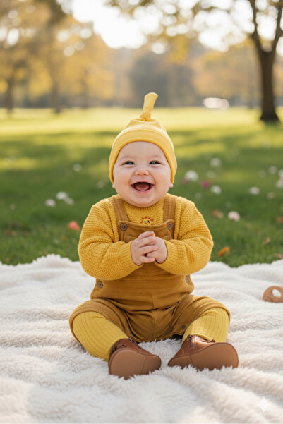 Babygiz Yenidoğan Kız Erkek Bebek %100 Pamuklu Penye Extra Yumuşak Hafif Terletmez Bere Sarı