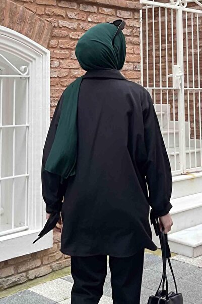 lamelif Cămașă cu mâneci detaliate Cămașă oversize neagră