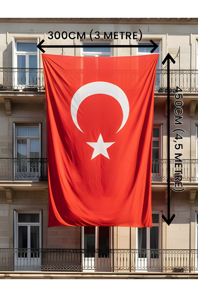 AKYILDIZ store Büyük Boy Türk Bayrağı 300×450 (3m x 4.5m) – Raşel Kumaş, Tok Duruş, Çift Dikiş