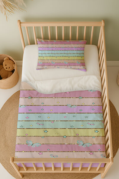 Talia Home طقم غطاء لحاف أطفال بنمط مخطط ملون - Tlabn-292
