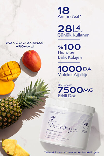 Mermaid Collagen MIX Collagen Balık (MARİNE)Kolajen, Hyalüronik Asit, Biotin,...