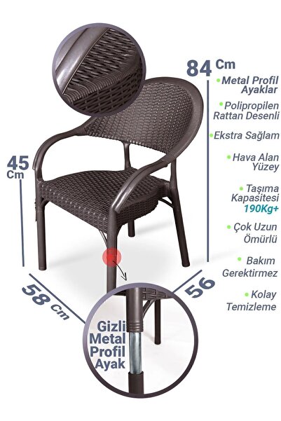 nar sokağı 4 Adet Capissi Bambu Rattan Kollu Sandalye Koltuk 4'lü Set