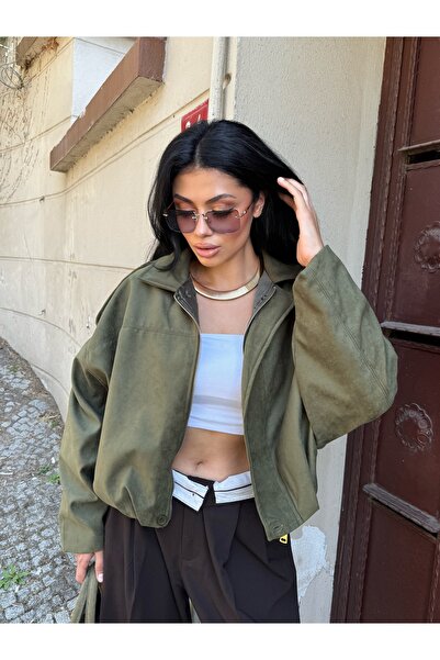 LB Laluna Butik Jachetă bomber oversize din piele intoarsa pentru femei