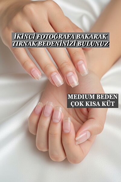 Easy Beauty 100 Adet Jel Tips MEDIUM Beden Çok Kısa Küt Takma Tırnak Seti