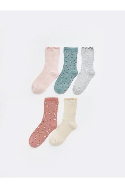 LC Waikiki LCW DREAM Розови дамски чорапи с флорални мотиви, 5 чифта