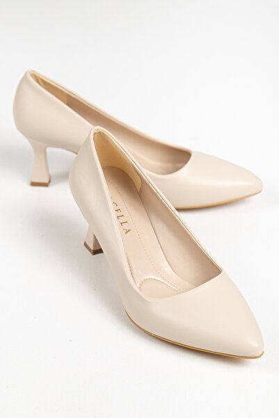 macella Li̇li̇th Women's Beige Pointed Toe Block Heel Shoes – Stylish and Comfortable