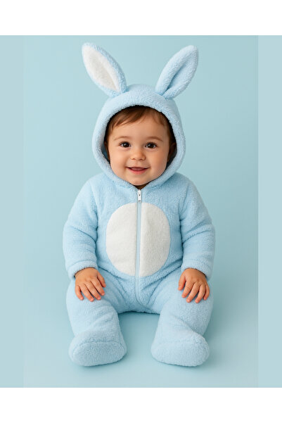 BYMURAT BABY Tavşan Kulaklı Pembe/Mavi/Krem Welsoft Bebek Tulum – Kapüşonlu K...