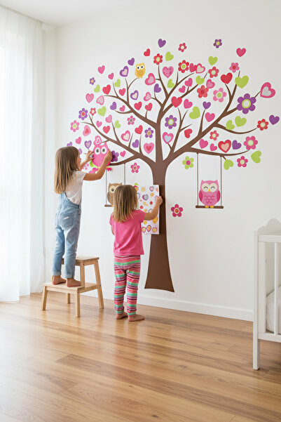 KT Decor Sove koje se ljuljaju na drvetu i šarene figure Set zidnih naljepnic...