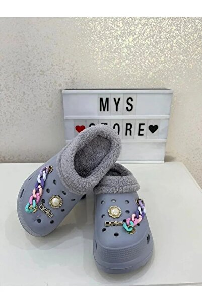 Akınal Bella Γυναικείες χειμερινές παντόφλες σε στυλ πέτρας Ice Grey