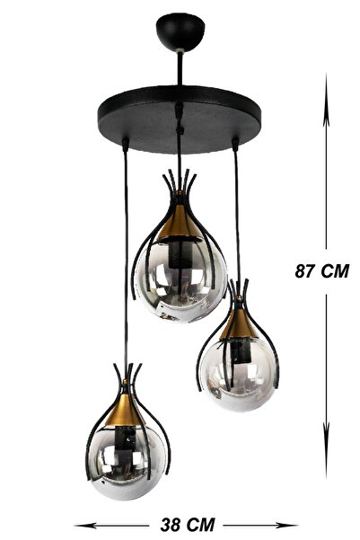 VENON Azur Siyah 3’lü Sarkıt Avize – Modern Camlı Tavan Aydınlatma