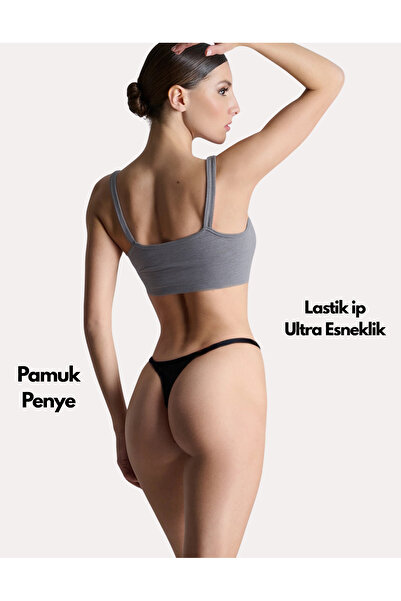 IPL Kadın Külot, Kadın İpli 5'li Siyah Beyaz Ten Tanga (İp Lastikli String Tanga)