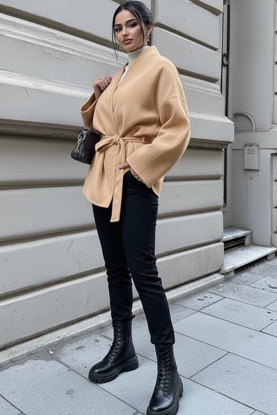 ALFUDO Moda Collection Cardigan/Jachetă din cașmir, de culoare maro, cu detalii de legătură și croială confortabilă