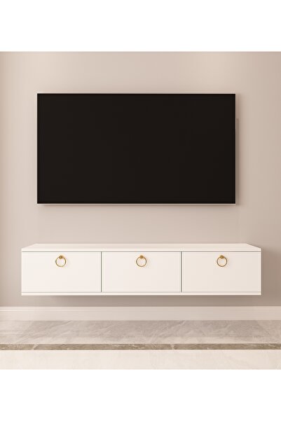 morepp Max 150 cm Duvara Monte Tv Ünitesi Tv Sehpası| Beyaz - Altın