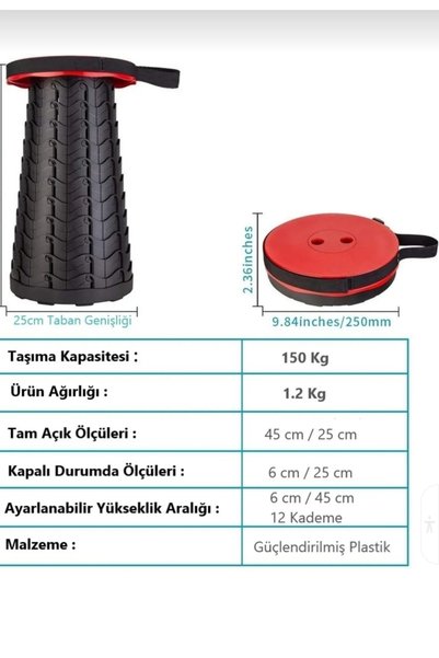 VANCKEY Portatif Katlanabilir Taşınabilir Kademeli Tabure Teleskopik Renkli Tabure ( Renk Karışık)