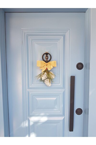 Bukosh 3 'lü Kozalak Kapı Süsü Ev Dekoru Yılbaşı Süsü Krem