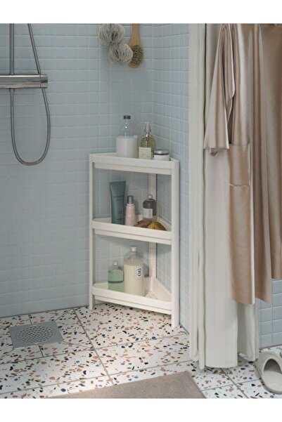 Genel Markalar Üçgen Köşelik 3 Katlı Beyaz Bölmeli Raf Ünitesi