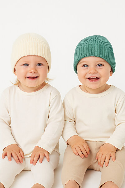 Baby Cais Collection طقم قبعتين للأطفال بعمر 1-8 سنوات من بنسيج مضلع سميك الم...
