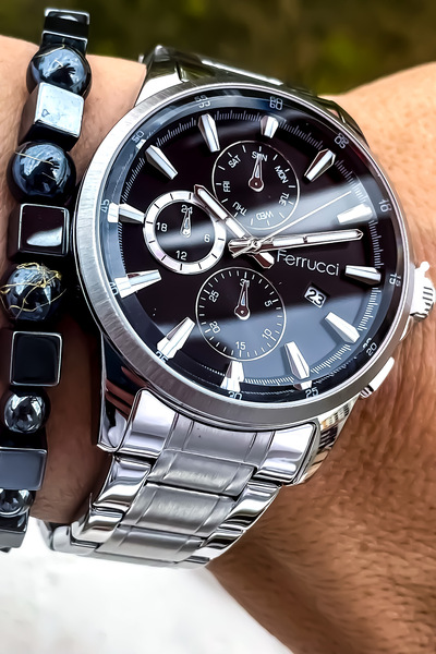 Ferrucci Tüm Fonksiyonları Aktif 2 Yıl Garantili Su Geçirmez Çelik Erkek Kol Saati Bileklik Hediyeli