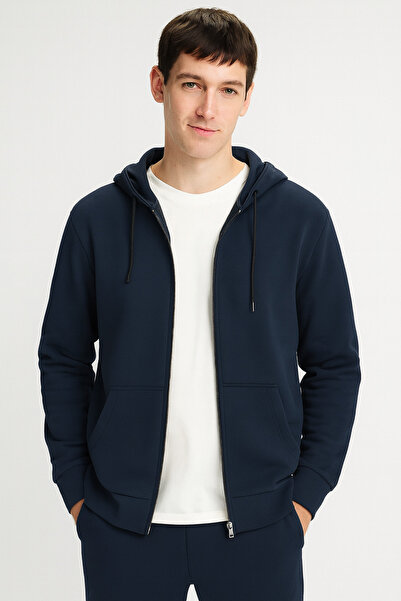 ASSAF Unisex Navy Blue Hooded Jacket - Unisex School Jacket - Two-Thread Fleece Jacket