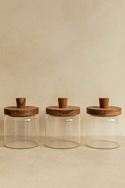 Bohemian Akasya Kapaklı Cam Kavanoz Seti Vakum Kapaklı (3'lü 450 Ml)