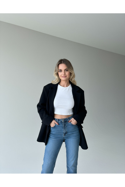 NİLU Kadın Oversize Siyah Blazer Ceket | Şık, Modern ve Rahat Günlük Ofis Kombin Ceketi