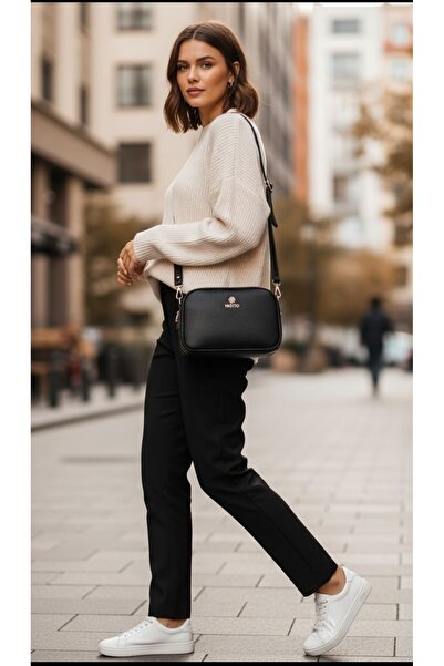 La'Graccia Three Compartment Crossbody Black Bag