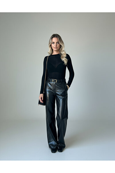 NİLU Kadın Yüksek Bel Yılan Deri Görünümlü Pantolon