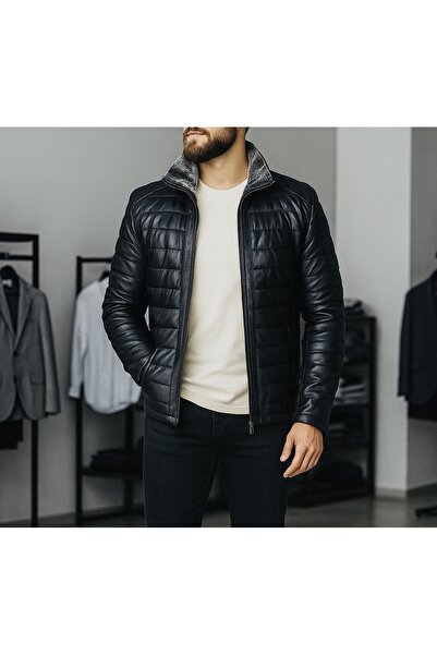 SAVARA معطف رجالي من الجلد الأسود Slimfit مصنوع من الجلد الطبيعي بنسبة 100% (...