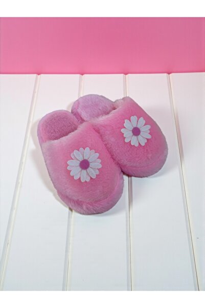 Bmp Terlik Peluş Beyaz Papatya Çocuk Ev Terliği